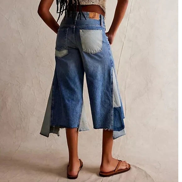 NWT Free People We The Free Ripple Wide-Leg Pieced Cropped Jeans Size 25 Tall - Picture 11 of 16